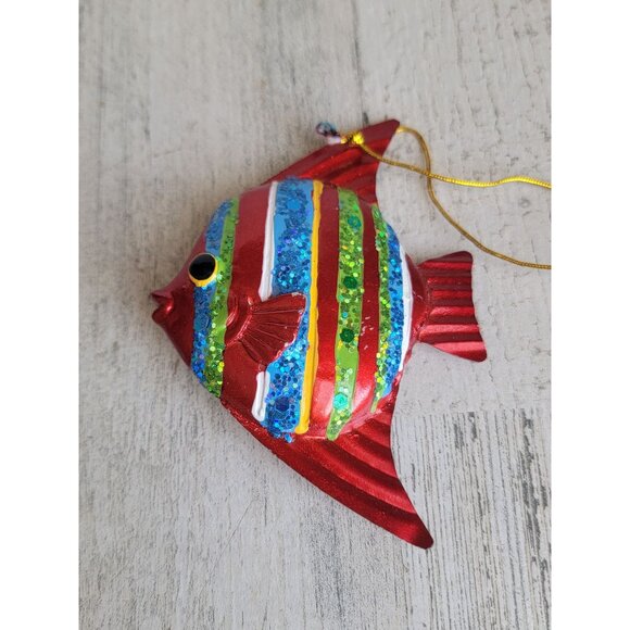 Unique red striped angel fish glitter ornament Xmas ocean sea - Picture 2 of 7